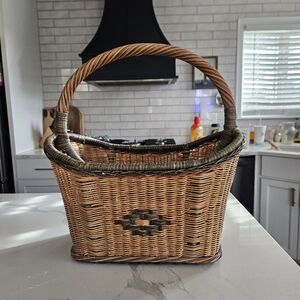 Vintage Wicker Magazine Rack with Handles